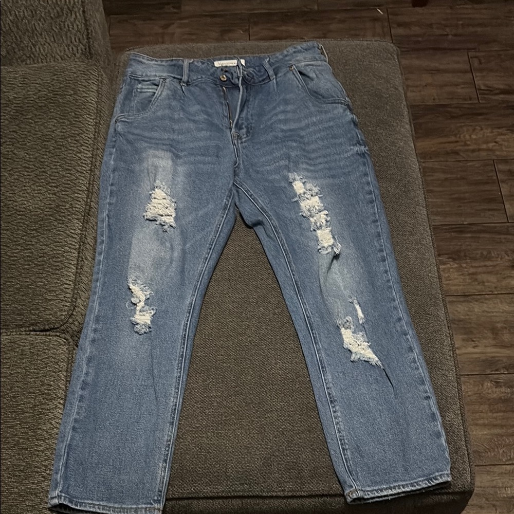 Almost Famous Blue Relaxed Jeans with Distressed Details